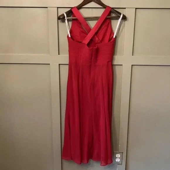 Dessy Collection Claret Cross Back Bridesmaid Cocktail Formal Dress Midi Size 4 - Picture 2 of 9